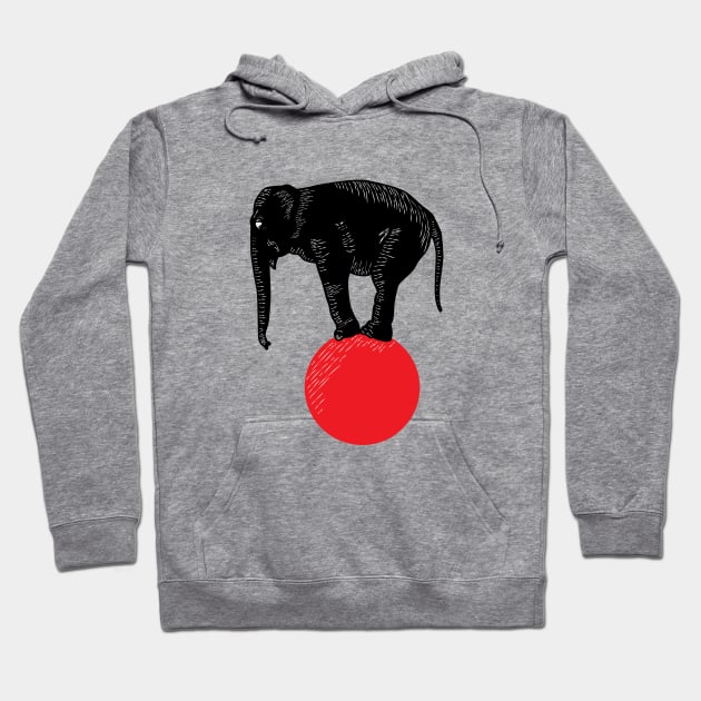 Elephant circus black, white and red Hoodie by Nosa rez